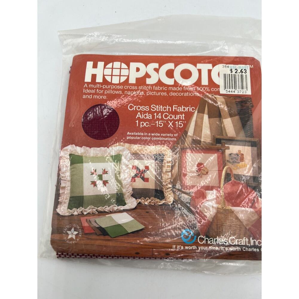 NEW Hopscotch Cross Stitch Fabric Aida 14 Count 15” x 15” Brown Ivory Plaid